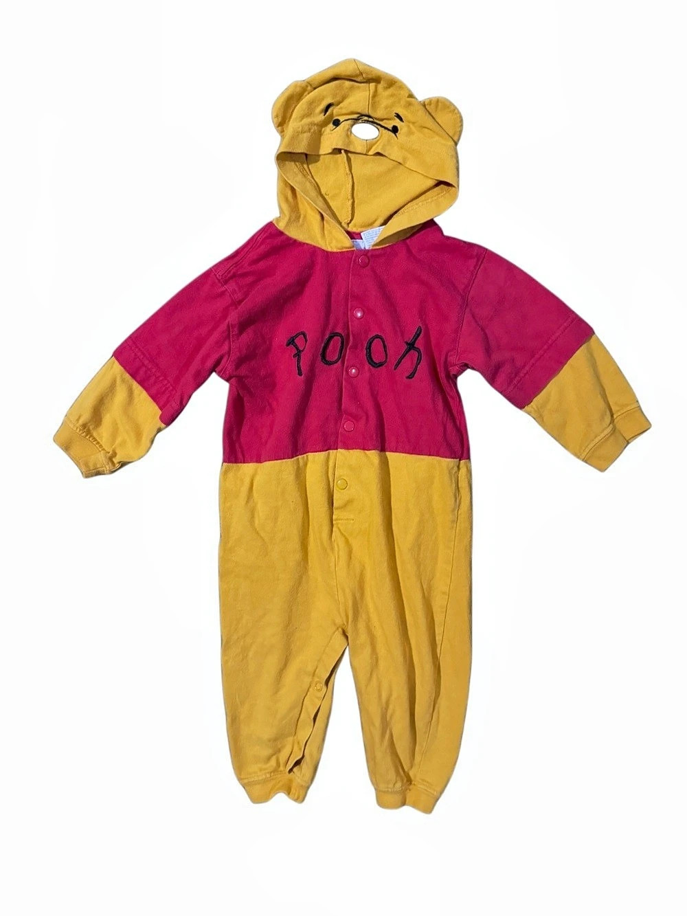 Vintage Disney Store Winnie the Pooh Hooded Footie Yellow & Pink (Baby 12M)